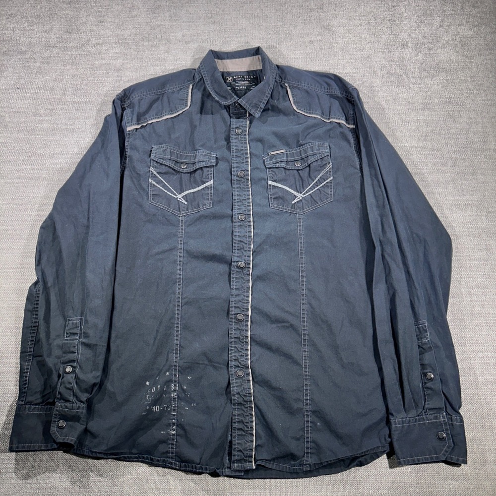 Marc Ecko Button Down Shirt Mens Large Black Good Graphic‎ Back Long Sleeve